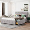 Rtopsu Polsterbett Doppelbett 140x200 cm, Bett mit 4 Stauraum Schubladen und Kopfteil, Bettgestell mit Lattenrost und Metallrahmen, Leinen, Grau, Ohne Matratze