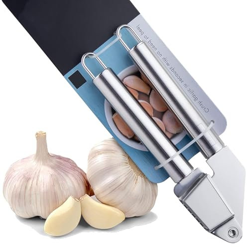 TRHDFW Professional Stainless Steel Garlic Press - No Need to Peel. Strong Handle. Dishwasher Safe. Guaranteed for 25 Years. Garlic Crusher Also Works with Ginger.