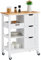 VEVOR Isla de Cocina con Carrito, Barra de Desayuno Móvil con Superficie de Madera, con 3 Cajones, Estantes y Ruedas, para Comedor, Cocina, Sala de Estar, Estilo Rústico, Blanco, 670 x 370 x 840 mm