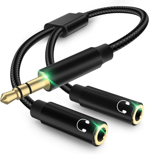 Sdoppiatore Cuffie, Adattatore Cuffie Audio Splitter Jack 3,5mm Maschio a 2 Femmina Splitter Adattatore per cuffie per Samsung, Smartphone, Cuffie, Altoparlanti, PS4, Switch, Tablet, PC