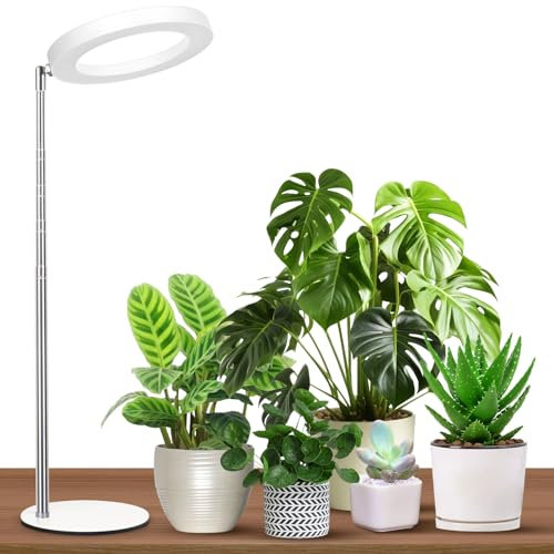 GTRUIIDY - Computer Grow Light, Height Adjustable Grow Lights for Indoor Plants, Full Spectrum, 3 Lighting Modes, Halo Grow Light with Timer, Lights