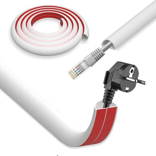 DIKARIYA Canaleta Cables Suelo Blanco, 1.5cmx1m Canaletas para Cables, PVC Pasacables Suelo, Protector de Cables para Suelo, Salva Cables Suelo Autoadhesiva para Hogar, Oficina, Escuela, Almacén