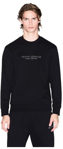 Armani Exchange Men's Long Sleeve, Front Tone on Tone Logo Sweatshirt, Black, S