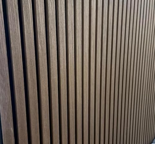 Real Wood Acoustic Slatted Wall Panels – Easy Install, Sound-Dampening, 240cm x 240cm Coverage (Dark Oak)