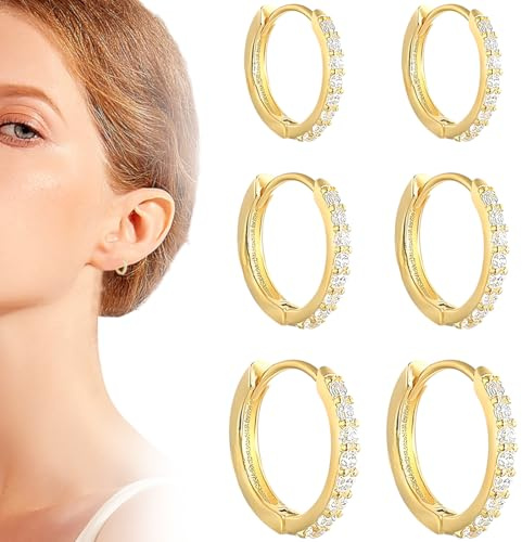 SJBAUTYO Boucles d'oreilles créoles en argent pour femme, 3 paires de boucles d'oreilles créoles hypoallergéniques, petites boucles d'oreilles créoles 8/10/12 mmm, or