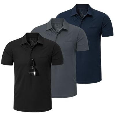 Outdoor Ventures 3er Pack Herren Poloshirt UPF50+ Sonnenschutz UV Männer Kurzarm Hemd Golf T-Shirt Sommer Atmungsaktiv Funktions Polohemd Golfen Tennis Polo Tops 3P:Schwarz+Dunkelgrau+Dunkelblau M