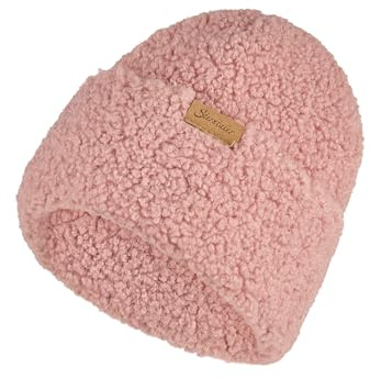 Sterntaler Beanie aus Teddy – warme, gefütterte Mütze mit Umschlag und Baumwollfleece-Futter – weich und pflegeleicht – Mütze für Baby und Kinder, Mädchen, mattrosa, Größe 57