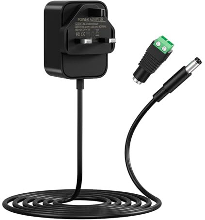 Universal 12V 2A Power Supply for LED Strip Lights/Router/DVR/NVR/IP/CCTV Camera, 24W DC Adapter with 1.5M Cable, UK Plug - Reliable 12V DC Power Solution