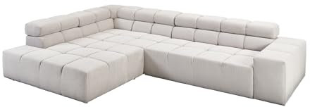 KAWOLA Wohnzimmer Sofa Nevada - Ecksofa L Form Feincord Silber | Wohnlandschaft XXL mit Motorischem Sitzvorzug | Couch Design Recamiere Links