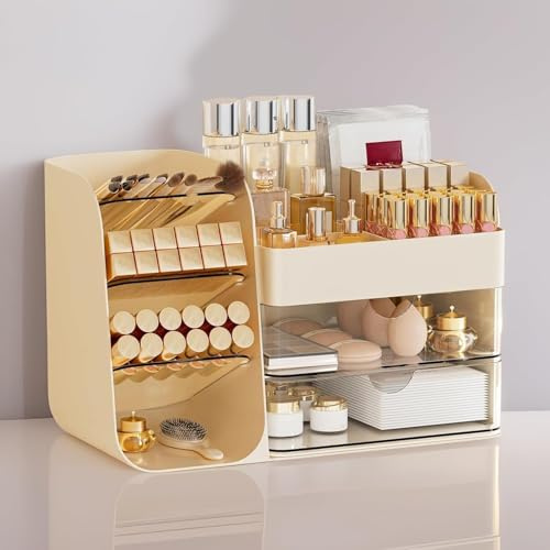 Organizer per trucchi con cassetti, grande capacità, organizer da scrivania per bagno e camera da letto, organizer per cosmetici, facile da riporre per la cura della pelle, pennelli, ombretti