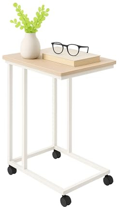 Relaxdays side table on wheels, HWD: 68 x 50 x 35 cm, MDF, metal, C-shape, coffee table for sliding under, brown/white