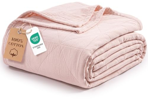 Exclusivo Mezcla Musselin Decke, 100% Baumwolle Tagesdecke für Sommer | 150x200 cm, 4-Lagige Baumwolldecke Gazedecke, Weiche und Atmungsaktive Sommerdecke, Bettüberwurf, Sofadecke, Rosa
