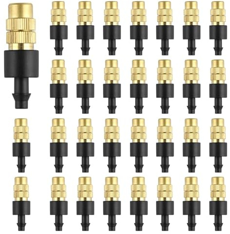 30PCS Adjustable Copper Atomizing Nozzle, TOROKOM Drip Irrigation Sprayer 4/7mm Atomizing Micro Sprinkler Garden Cooling Irrigation Equipment for Lawn Vegetables Greenhouse (Short)