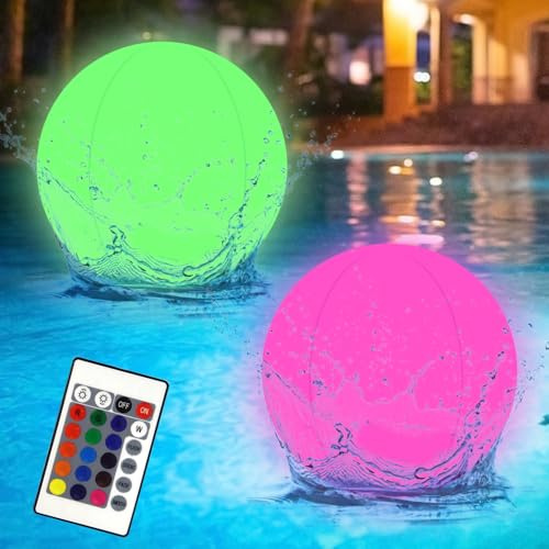 Joycabin 2 Stück Ø 40cm Aufblasbarer LED Leuchtender Wasserball, Dekorative Leuchtkugeln für Schwimmbäder,Schwimmende Poolbeleuchtung für Strand Garten Pool Party