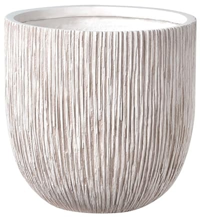 Beliani Maceta para Exterior e Interior Tiesto Decorativo Redondo de Fibra de Arcilla estriada 42 x 42 x 39 cm Beige Claro Hanyue