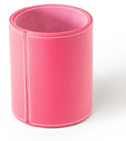Osco Faux Leather Pen Pot, Desk Pencil Holder with Wipe-Clean Finish, Compact Round Desk Organizer for Pens, Pencils & Brushes, 10.5cm H x 8.7cm Dia, Fuschia Pink