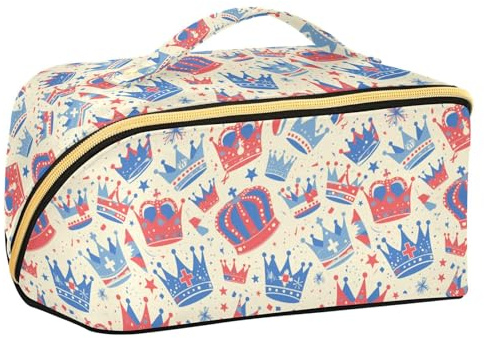 Union Jack Crown Flag Color 4th of July Independence Day Designed Cosmetic Bags with dividers Large Makeup Bags for Women Travel-Size Accessories