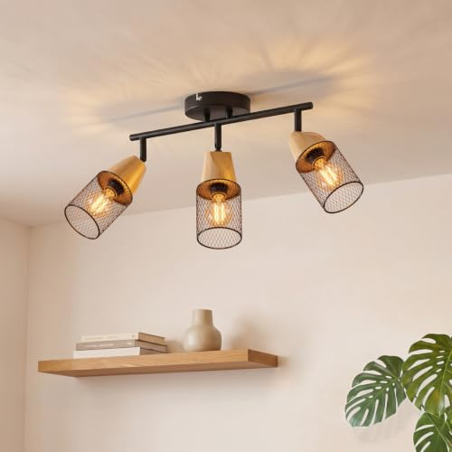 ANWIO LED Deckenstrahler Schwenkbar 350°, Deckenleuchte E14 3 Flammig Schwarz, Spotleuchte Wand, Deckenlampe Spots LED, Wandstrahler für Küche, Wohnzimmer, Schlafzimmer (Ohne Leuchtmittel)