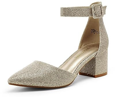 DREAM PAIRS Womens Court Shoes Elastic Ankle Straps ANNEE,Size 4,Gold/Glitter,ANNEE