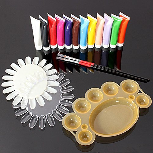 12 Colores 3D Nail Art Pinturas Acrílicas Pincel Paletas Conjunto De Herramientas