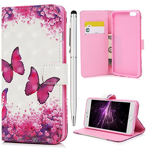 iVOYI Case for iPhone 6S Case iPhone 6 Cover Protective iPhone 6S Phone Case PU Leather Wallet Flip Case with Built-in Kickstand Magnetic Closure Card Holders & One Touch Pen, Pink Butterfly