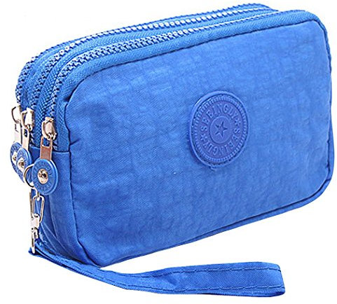 Forlady, Pochette multiuso con 3 scomparti, chiusura con cerniera, per chiavi, denaro, cellulare, adatta per lo sport Azzurro Taglia unica