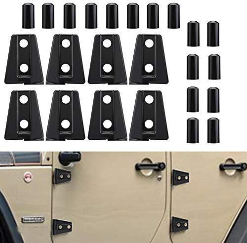 Delaman Cache Charniere de Porte de Voiture Garniture pour Jeep Wrangler JK Illimité 4 Portes 2007-2018 8pcs Lot de 8 Housses de Charnière de Porte pour Jeep Wrangler JK(Noir)