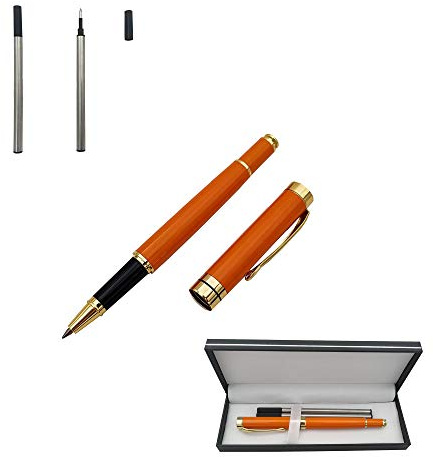 Accod Signature Pen Premium Metal Rollerball & Ballpoint Pen Creative Gift Pen with Two 0.5mm Black Replaceable Refills High-grade Pen Case Gift for Family Friends and Colleagues (Orange)