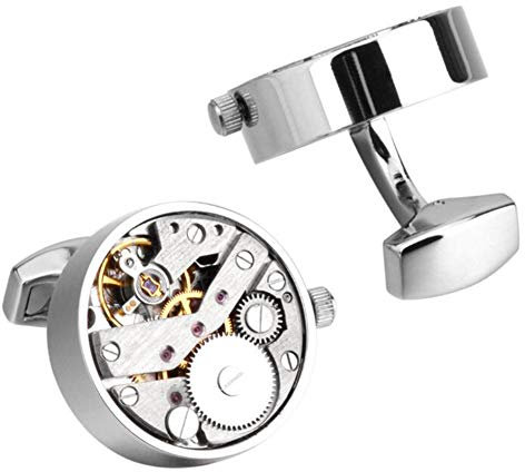 Asudaro Manschettenknöpfe Herren Cufflinks Paar Rund Hemd Manschettenknöpfe Steampunk Zahnräder Mechanisches Uhrwerk Uhrenmanschettenknöpfe für Geschenke zum Jubiläum Silber