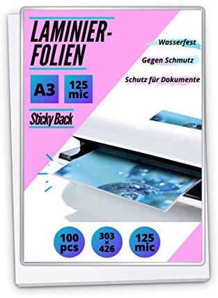 100 Laminierfolien selbstklebend - Sticky Back (125 micron, A3)