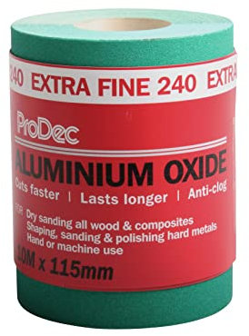 ProDec 10m Roll 240 Grit Extra Fine Grade Green Aluminium Oxide Abrasive Sanding Paper for Sanding Wood, Paint, Plaster, Filler, Metal and More, 115mm Wide Sandpaper Compatible with Machine Sanders