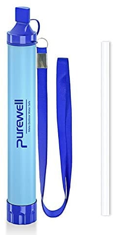 Purewell Filtre à eau pour l'extérieur Paille de filtration d'eau personnelle Equipement de survie d'urgence Purificateur d'eau pour le camping, la randonnée, l'escalade et le sac à dos