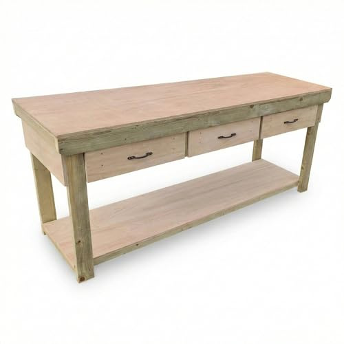 Arbor Garden Solutions Static V.1 Workbench, Eucalyptus Hardwood Plywood Top – Heavy Duty Garage Station with Drawers & Shelf (240cm / 8ft Length)