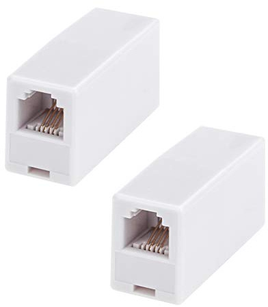 RFAdapter RJ11 Coupler, 2 Pack Telephone Phone Line Connector Coupler RJ11 6P4C Inline Keystone Jack Female to Female Straight Telephone Cable Cord Extension Adapter White