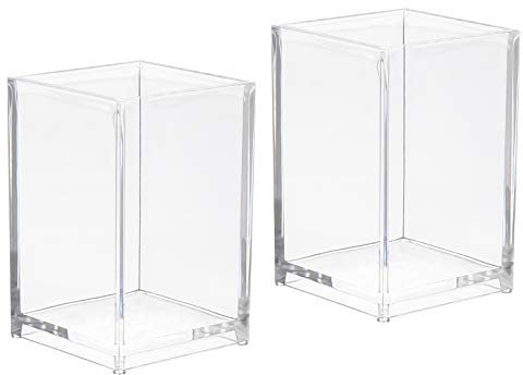 Phoetya 2pcs Acrylic Pen Pot, Pen Holder Makeup Brush Holder Cosmetic Organizer for Desk Accessory