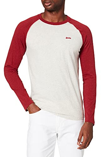 Superdry Men's Vintage Baseball Ls Top T-Shirt, Off White/Rhubarb Marl, XXL