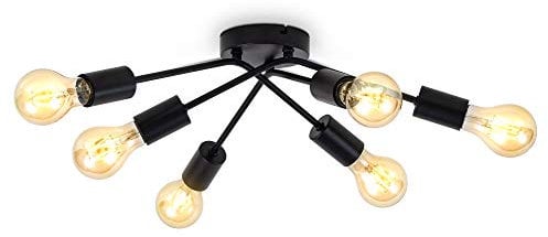 B.K.Licht - Deckenlampe E27 Fassung, max. 40 Watt, Vintage, Deckenleuchte, Lampe, Wohnzimmerlampe, Schlafzimmerlampe, Küchenlampe, Deckenbeleuchtung, Retro, 55x15,5 cm, Schwarz