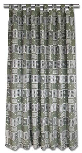 SeGaTeX home fashion Landhaus Schlaufen-Schal Marie kariert mit Rose in grün Übergardine mit 8 Schlaufen 130 cm breit
