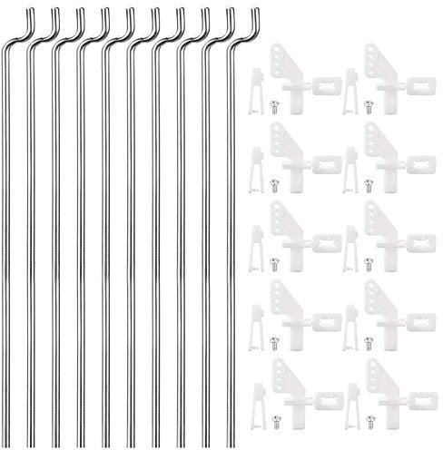 sourcing map 10Stk.1.2mmx260cm Pushrod Teile + 10Stk. Nylon Mikrosteuerung Hörner 4 Löcher für RC Flugzeug Flugzeug DIY Teile