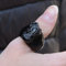 LVYAN Natürliche Obsidian Ring Fingergravur Brave Troops Paar Ring Männer Schmuck Glücksstein Jade Fingerring Marke