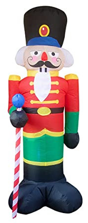 Christmas Inflatable Nutcracker Soldier Outdoor Decorations, Light Up Inflatable Santa Claus Soldier with LED Lights Blow Up Decorations for Yard Lawn Garden Xmas Decor 8FT