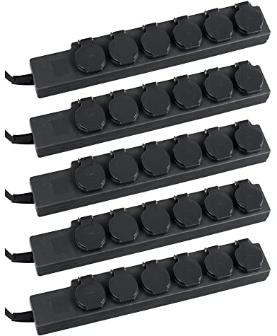 Stagecaptain PSO-6 BK 6-fach Outdoor-Steckdosenleiste IP44 5x Set | Steckdosenverteiler mit 6 Steckdosen, Fremdkörper- und spritzwassergeschützt nach Schutzklasse IP44, 5 m / 3x 1, 5 mm²)