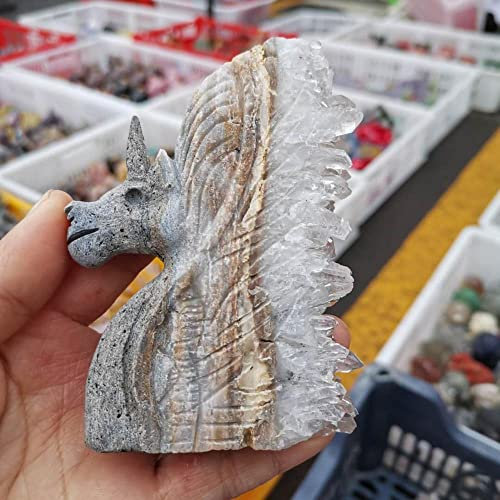 LiuliuBull Mano Natural Tallada Clara de Cuarzo Cristal clúster Unicornio Estatua