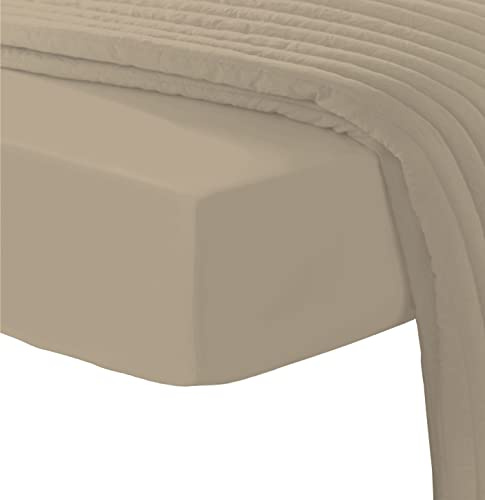 Pizuna Spannbettlaken 90x200-100x200 Baumwolle Taupe 600 Fadenzahl | 100% Langstapelige nur Spannbetttuch, Weiche Mako Satin-Webart passt bis zu 40cm Matratzenhöhe Mako Satin