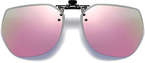 Voolga Sonnenbrillen Clip für Brillenträger, Leicht Randlose Flip up Sonnenbrille Herren Polarisiert, Polarisiert Clip Sonnenbrille für Autofahrer von Brillenträger (Rosa)