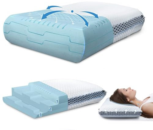 Mastery Mart Kopfkissen Hart Fest zum Schlafen, Nackenstützkissen Memory Foam Kissen, Tempur Kopfkissen Kühlend Orthopädisches, 41x64 cm, Höhenverstellung von 10 cm bis 13 cm