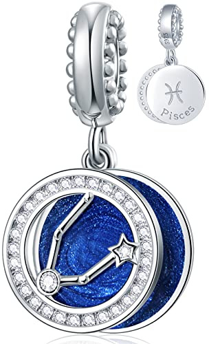 Zodiac Sign Charms for Bracelets - 925 Sterling Silver Necklace Pendants, 12 Constellation Star Dangle charm, Birthday Gifts for Women/Men/Girls
