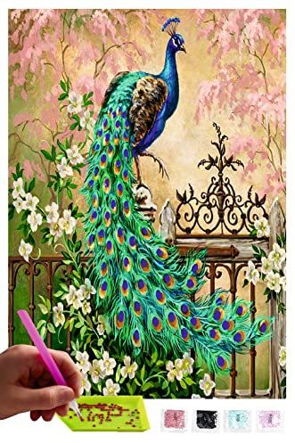 MISHBAY Diamond Painting Tiere - 30x40cm Diamond Painting Erwachsene - Diamant Painting Bilder Pfau - DIY 5D Satz Wand Dekor Diamantstickerei