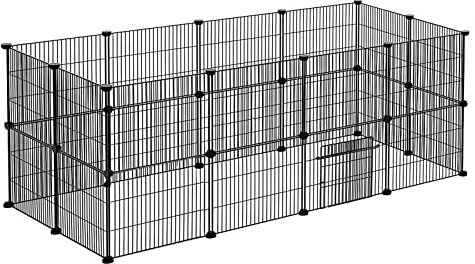 VA-Cerulean Recinto Jaula placema de Animales pequeños, Rejilla de Metal Negro, Jaula para Conejos Conejillos de Indias, Gatos, Cachorros, Interior y Exterior, Bricolaje 24 Placas, 142 x 72 x 72 cm