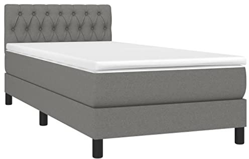 vidaXL Boxspringbett mit Matratze LED Bettgestell Einzelbett Polsterbett Bett Hotelbett Bettrahmen Lattenrost Schlafzimmerbett Dunkelgrau 100x200cm Stoff